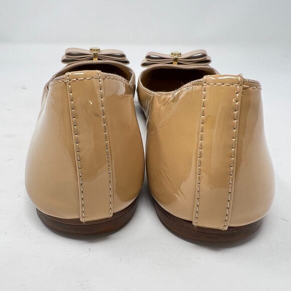 Tory Burch Trudy Flat Tan Patent Leather 7.5 Ballet Bow Logo Classic Neutral - Picture 7 of 16